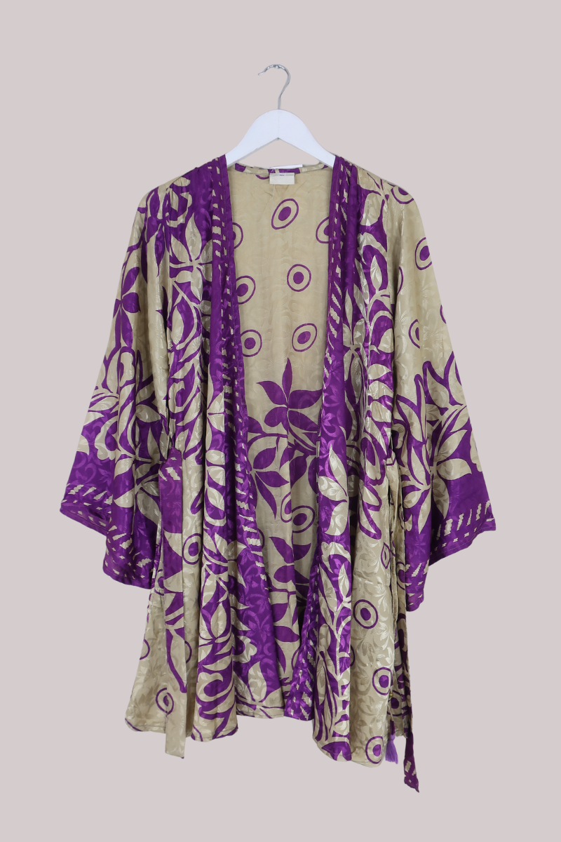Karina Vintage Sari Jacket - White Gold & Amethyst - Size M/L