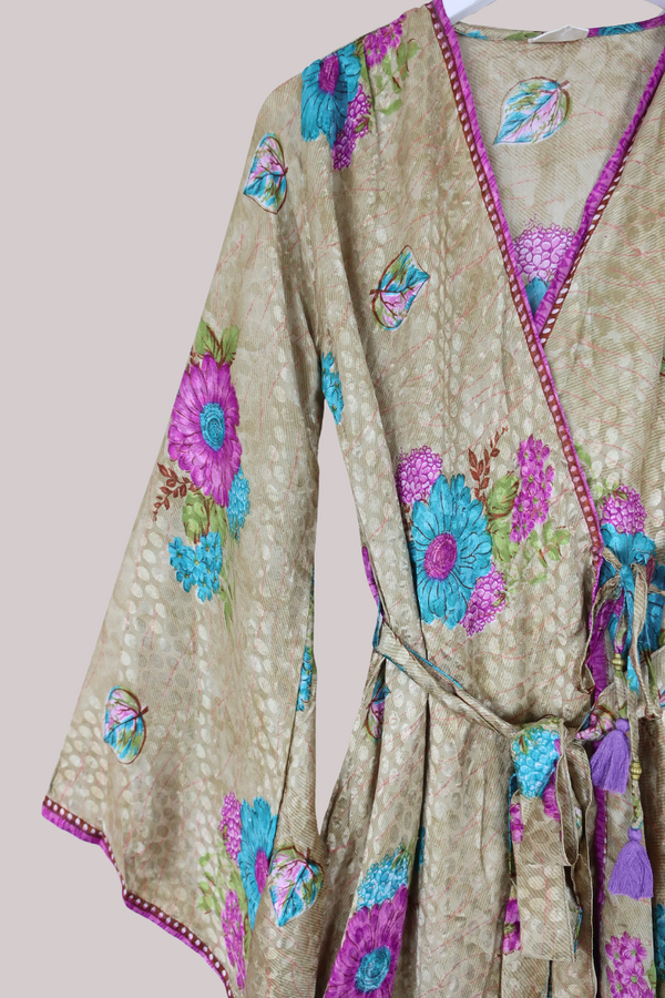 Karina Vintage Sari Jacket - Wandering Spring Garden - Size S/M