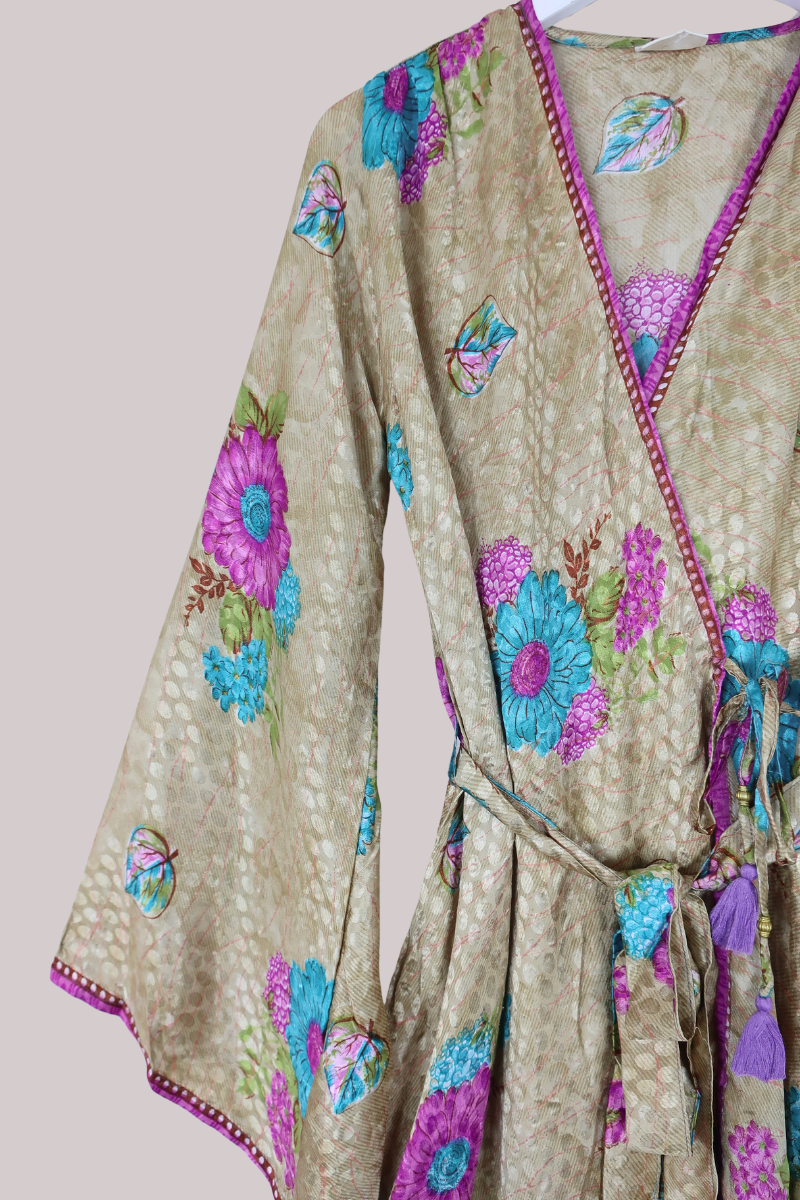Karina Vintage Sari Jacket - Wandering Spring Garden - Size S/M
