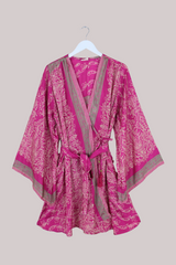 Karina Vintage Sari Jacket - Turkish Delight Pink Floral - Size XXL