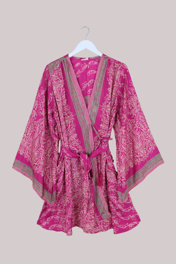 Karina Vintage Sari Jacket - Turkish Delight Pink Floral - Size XXL