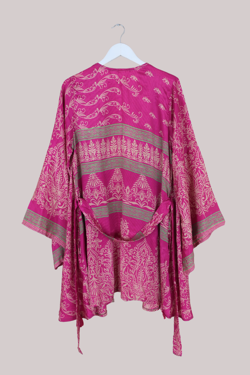 Karina Vintage Sari Jacket - Turkish Delight Pink Floral - Size XXL