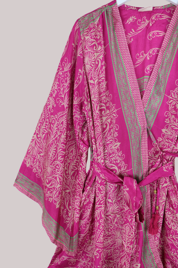Karina Vintage Sari Jacket - Turkish Delight Pink Floral - Size XXL