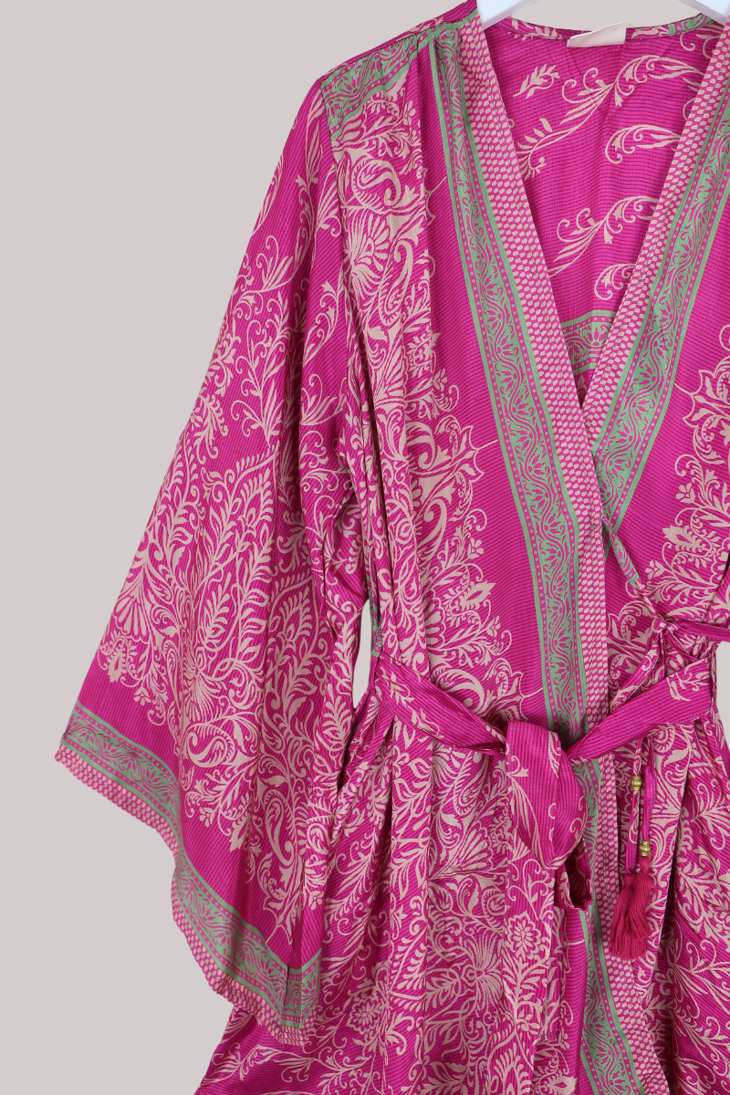 Karina Vintage Sari Jacket - Turkish Delight Pink Floral - Size XXL