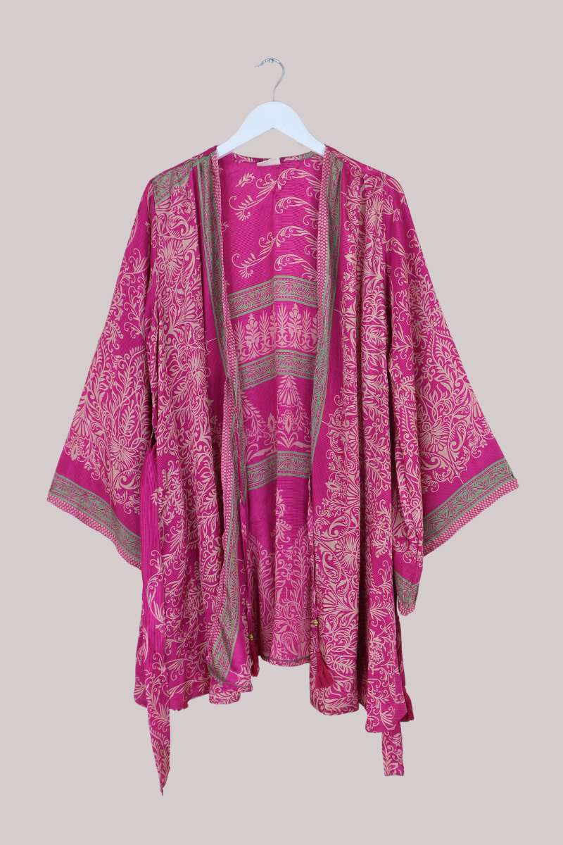 Karina Vintage Sari Jacket - Turkish Delight Pink Floral - Size XXL