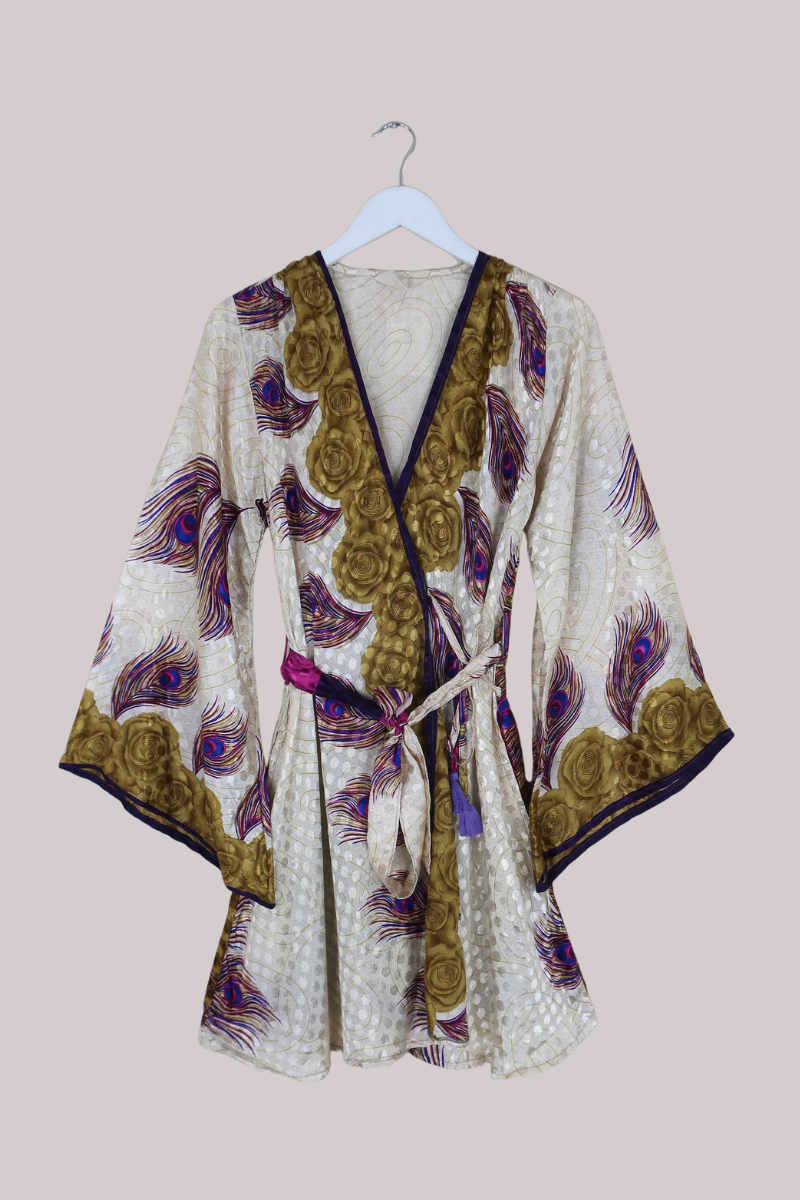 Karina Vintage Sari Jacket - Precious Peacock Feathers - Size M/L