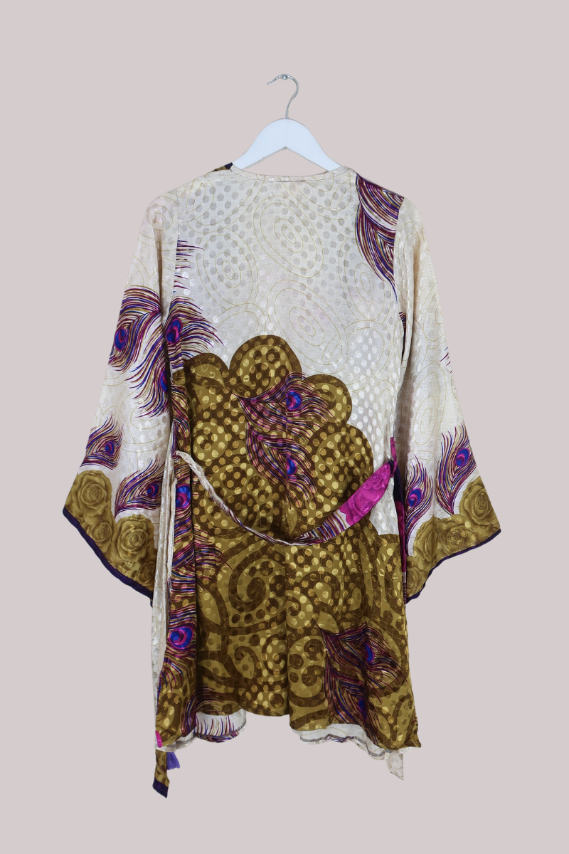 Karina Vintage Sari Jacket - Precious Peacock Feathers - Size M/L