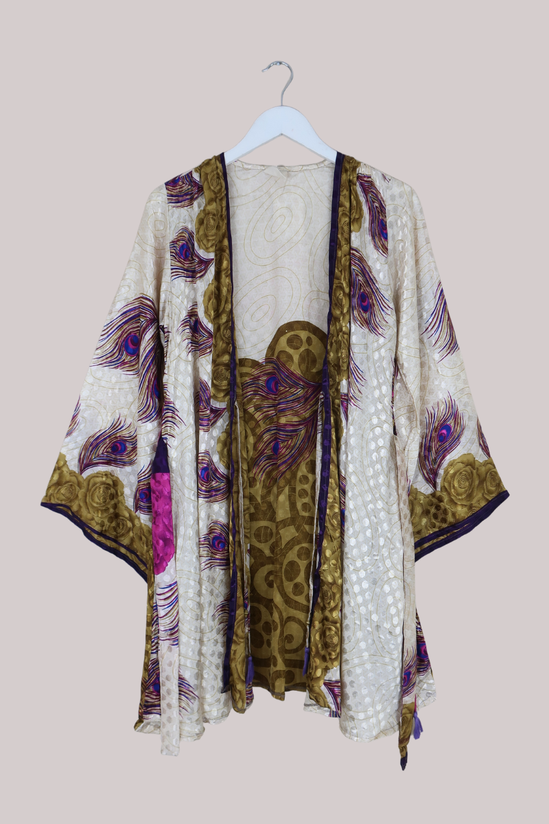 Karina Vintage Sari Jacket - Precious Peacock Feathers - Size M/L