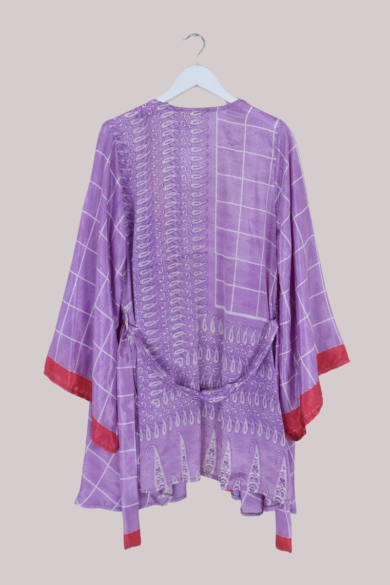 Karina Vintage Sari Jacket - Periwinkle Purple Paisley - Size XXL