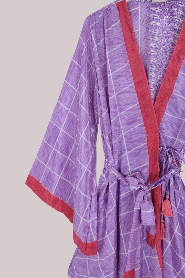 Karina Vintage Sari Jacket - Periwinkle Purple Paisley - Size XXL