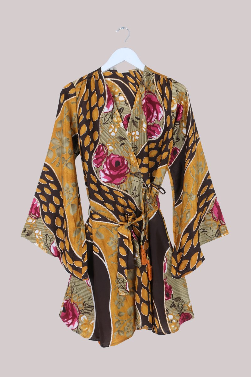 Karina Vintage Sari Jacket - Terra Gold Roses - Size XS