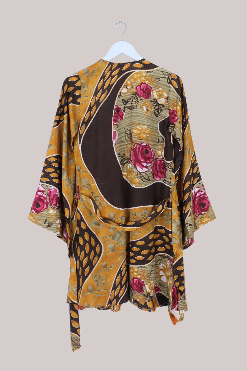 Karina Vintage Sari Jacket - Terra Gold Roses - Size XS