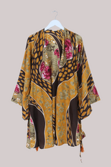 Karina Vintage Sari Jacket - Terra Gold Roses - Size XS
