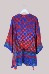 Karina Vintage Sari Jacket - Deep Blue & Red - Size M/L