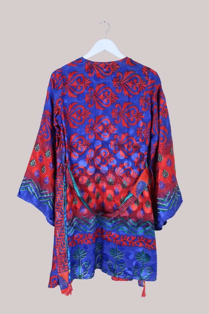 Karina Vintage Sari Jacket - Deep Blue & Red - Size M/L