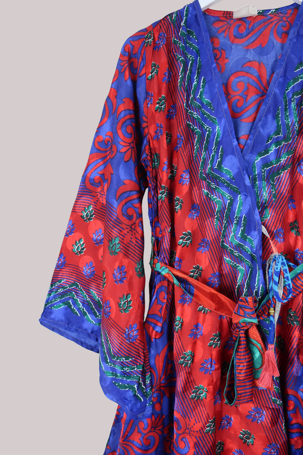 Karina Vintage Sari Jacket - Deep Blue & Red - Size M/L