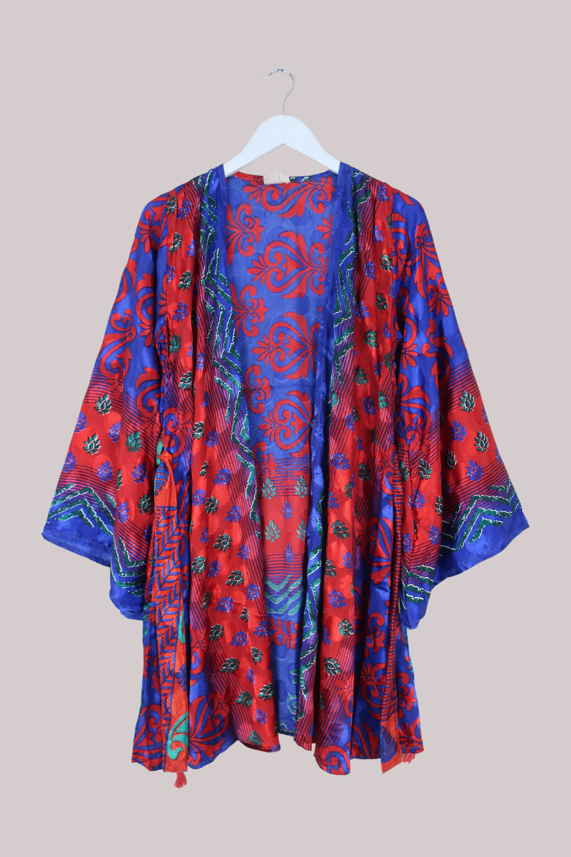 Karina Vintage Sari Jacket - Deep Blue & Red - Size M/L