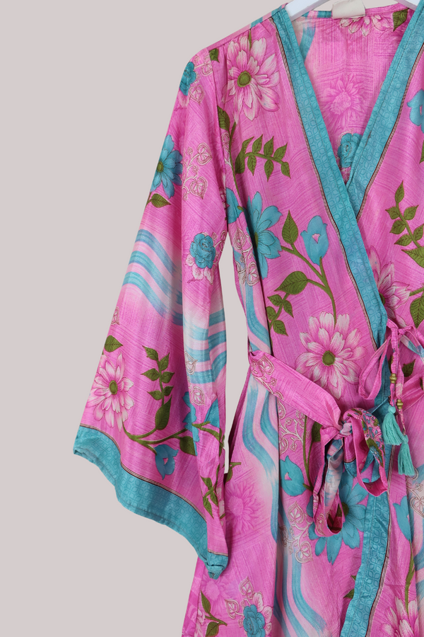 Karina Vintage Sari Jacket - Aphrodite Pink Floral - Size M/L