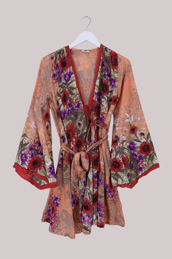 Karina Vintage Sari Jacket - Peach Sunrise - Size S/M