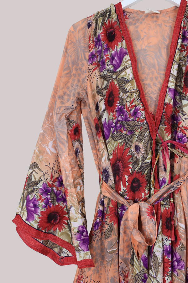 Karina Vintage Sari Jacket - Peach Sunrise - Size S/M