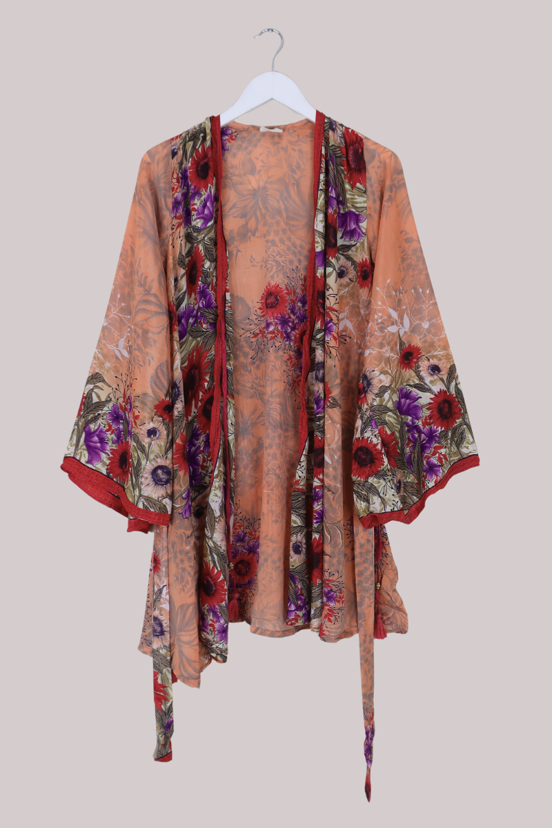 Karina Vintage Sari Jacket - Peach Sunrise - Size S/M