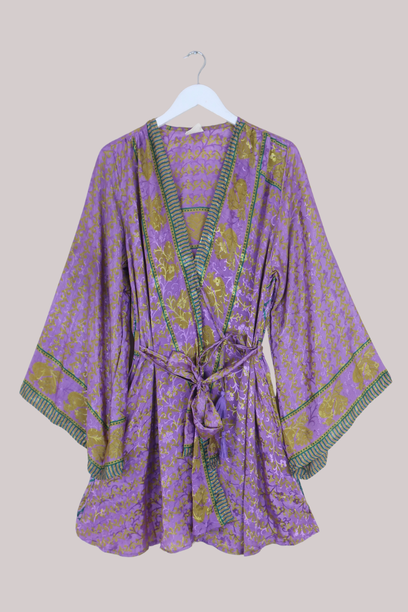 Karina Vintage Sari Jacket - Lavender Cockerels - Size XXL
