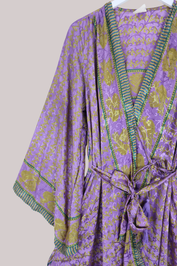 Karina Vintage Sari Jacket - Lavender Cockerels - Size XXL