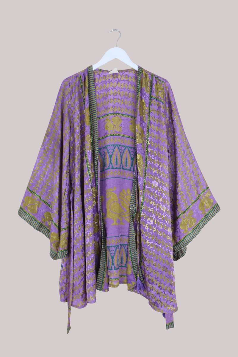 Karina Vintage Sari Jacket - Lavender Cockerels - Size XXL