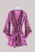 Karina Vintage Sari Jacket - Pink Paisley Crests - Size S