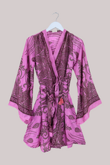 Karina Vintage Sari Jacket - Pink Paisley Crests - Size S