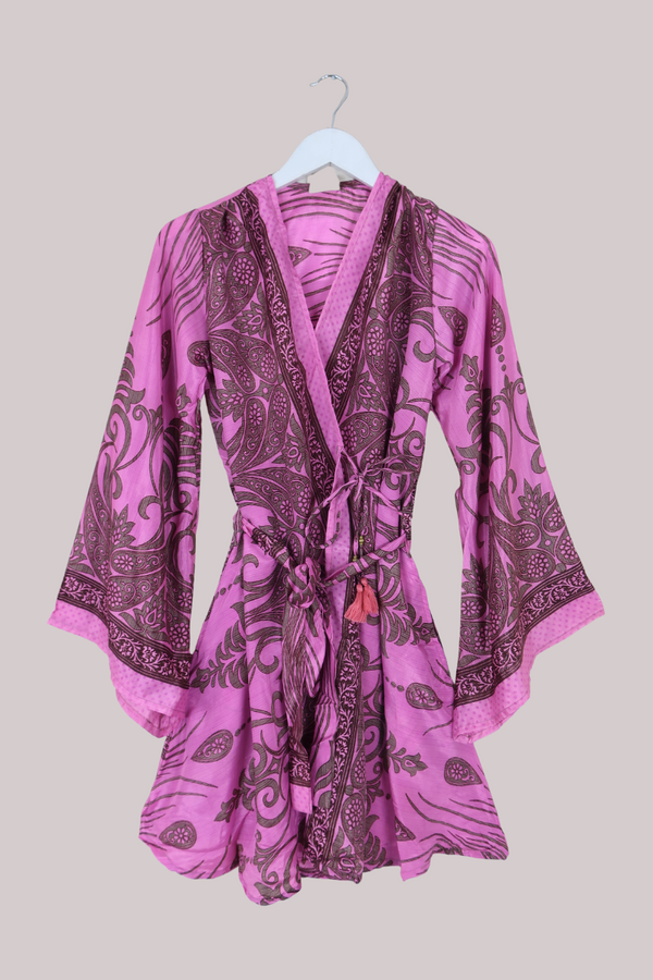 Karina Vintage Sari Jacket - Pink Paisley Crests - Size S