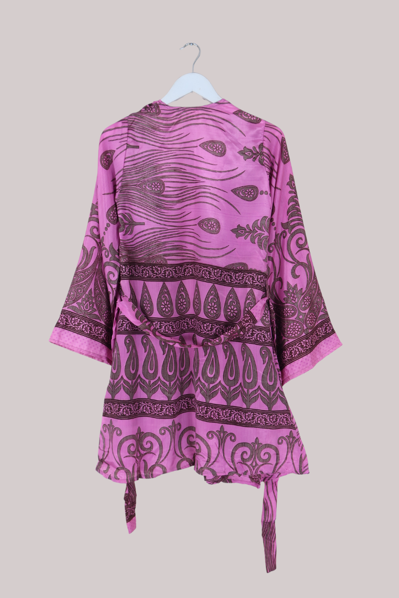 Karina Vintage Sari Jacket - Pink Paisley Crests - Size S