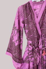 Karina Vintage Sari Jacket - Pink Paisley Crests - Size S