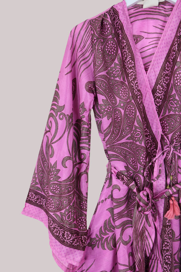 Karina Vintage Sari Jacket - Pink Paisley Crests - Size S