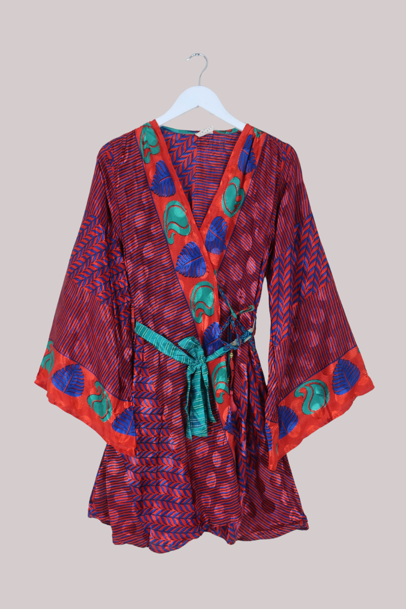 Karina Vintage Sari Jacket - Autumn Leaves Red - Size M/L