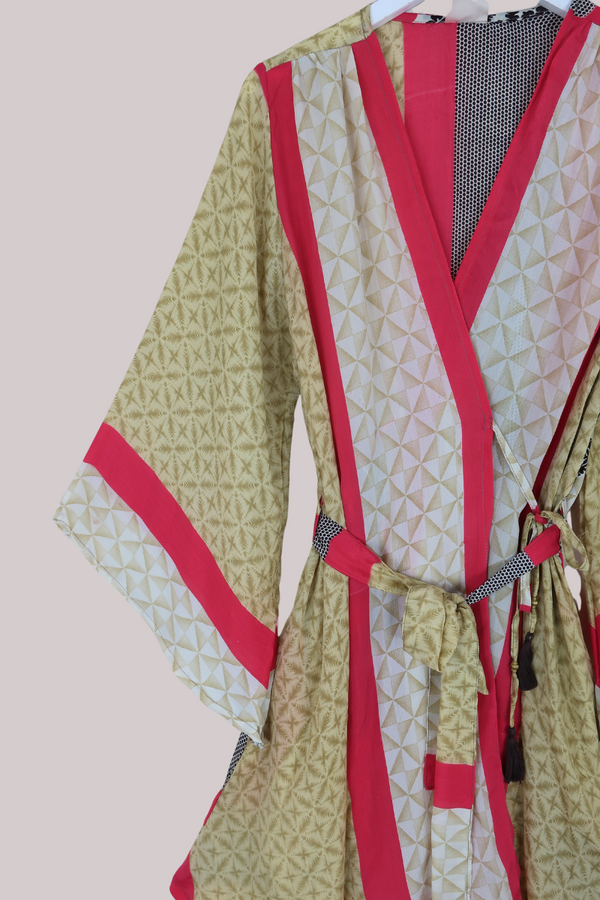 Karina Vintage Sari Jacket - Green Step Stones - Size XL