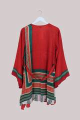 Karina Vintage Sari Jacket - Crimson & Carmine - Size M/L
