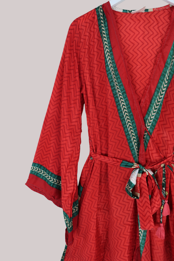 Karina Vintage Sari Jacket - Crimson & Carmine - Size M/L