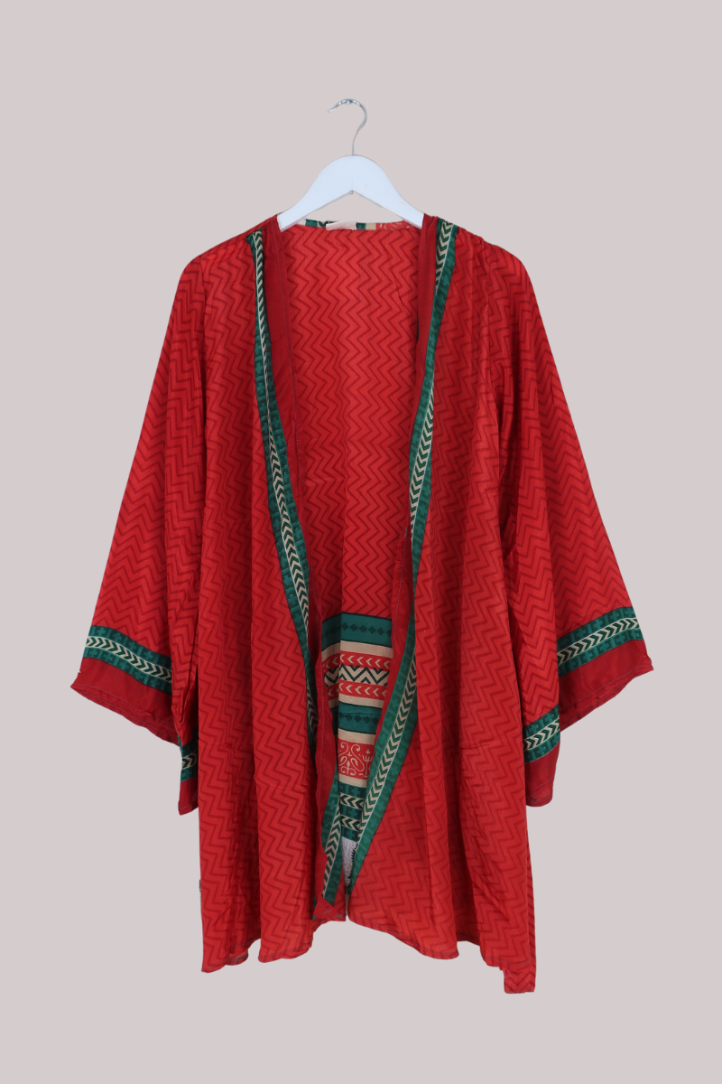 Karina Vintage Sari Jacket - Crimson & Carmine - Size M/L