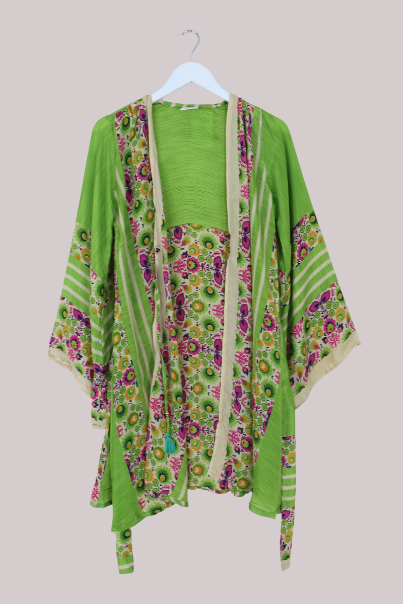 Karina Vintage Sari Jacket - Retro Meadow Floral - Size S