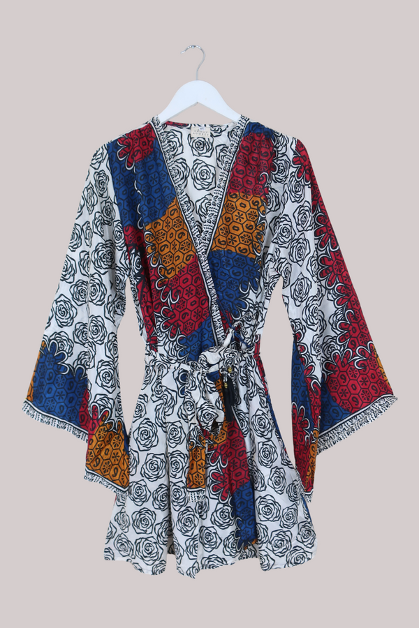 Karina Vintage Sari Jacket - Stained Glass Roses - Size M/L