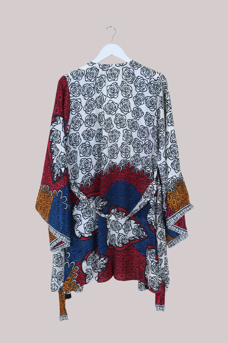 Karina Vintage Sari Jacket - Stained Glass Roses - Size M/L