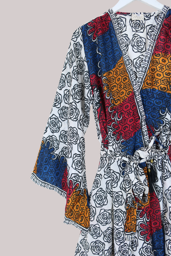 Karina Vintage Sari Jacket - Stained Glass Roses - Size M/L