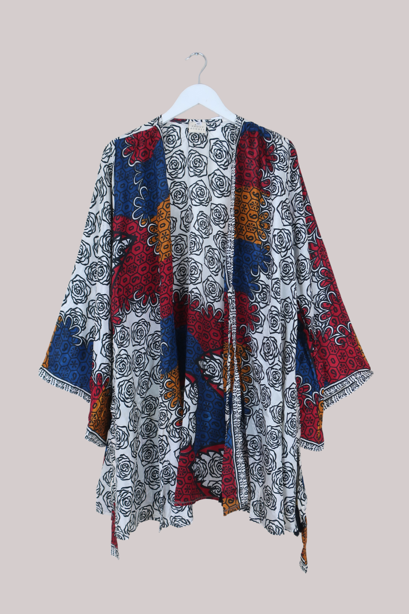 Karina Vintage Sari Jacket - Stained Glass Roses - Size M/L
