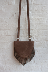 Zelda Embroidered Suede Saddle Bag in Khaki & Copper Florals