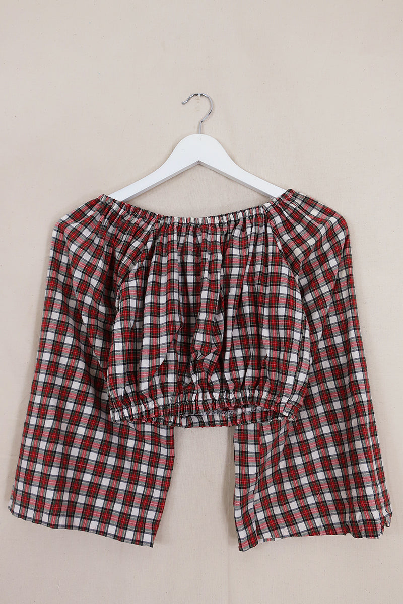 Kitty Reclaimed Crop Top in Classic Tartan - Free Size S