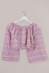 Kitty Reclaimed Crop Top in Petal Pink Stripy Gingham - Free Size S