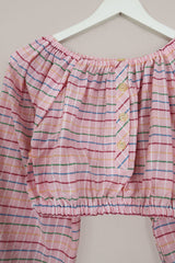 Kitty Reclaimed Crop Top in Petal Pink Stripy Gingham - Free Size S