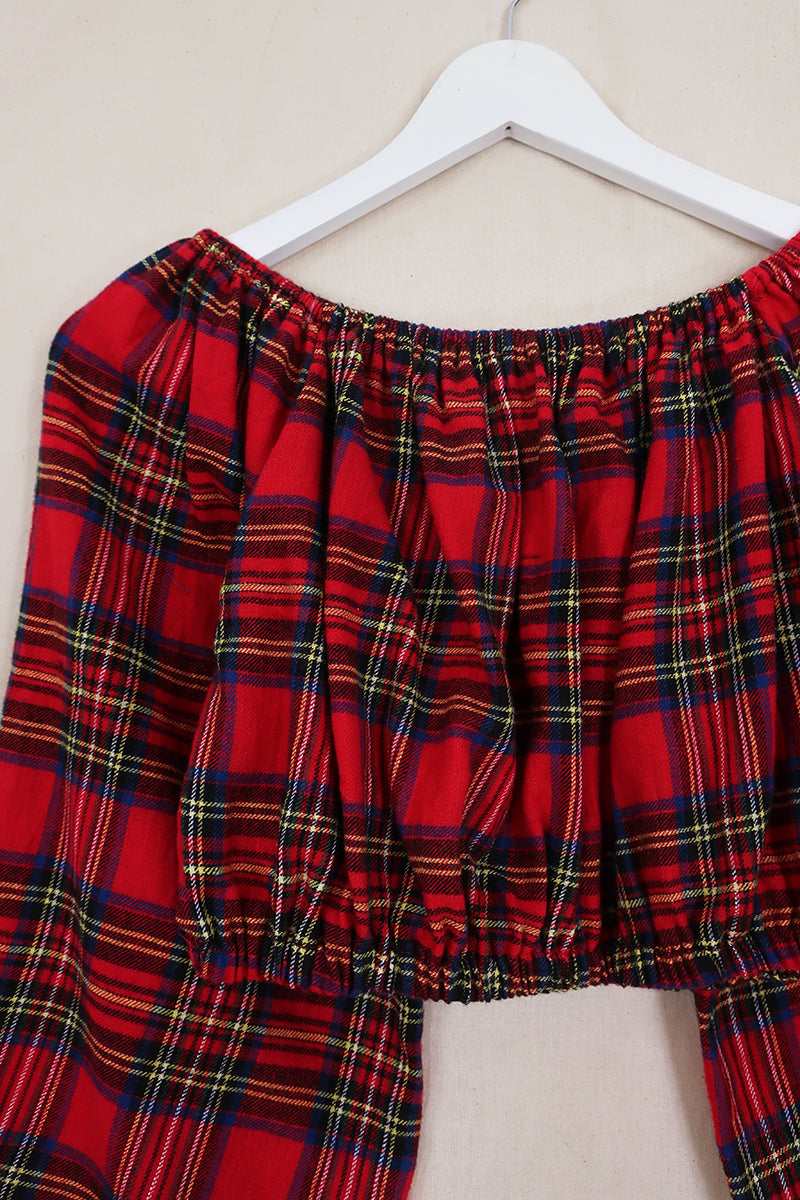 Kitty Reclaimed Crop Top in Dundee Tartan - Free Size L