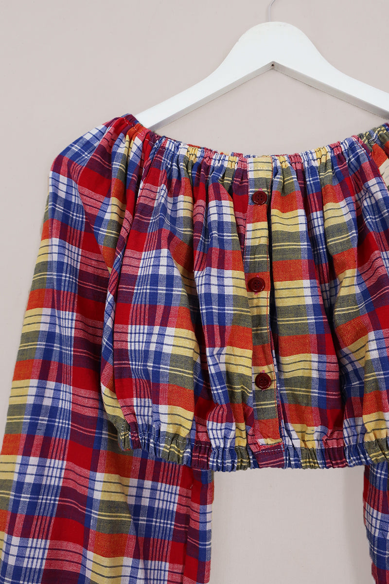 Kitty Reclaimed Crop Top in Farmer's Market Tartan - Free Size S